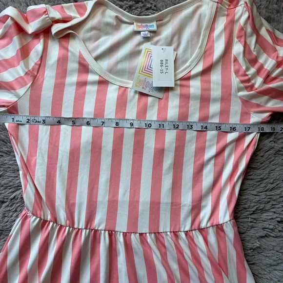 ⭐️⭐️⭐️NWT LuLaRoe Pink and White Striped Riley Dress size Large - Picture 3 of 6